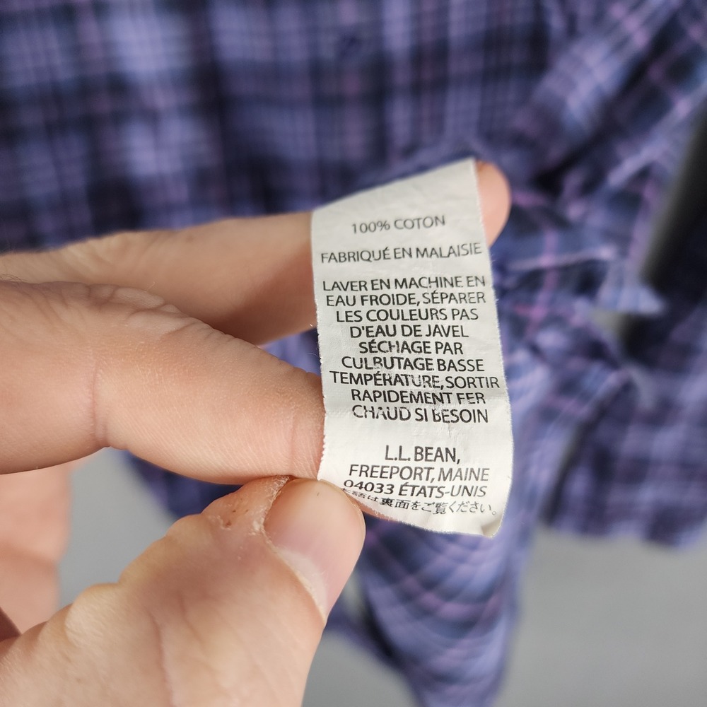 LLBean Womens Plaid Long‎ Sleeve Flannel Shirt L Blue Pink 100% Cotton Vintage - Picture 6 of 13